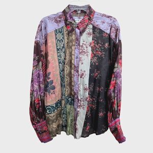 We The Free People womens S Flower Patch Top Color Berry Combo button down shirt